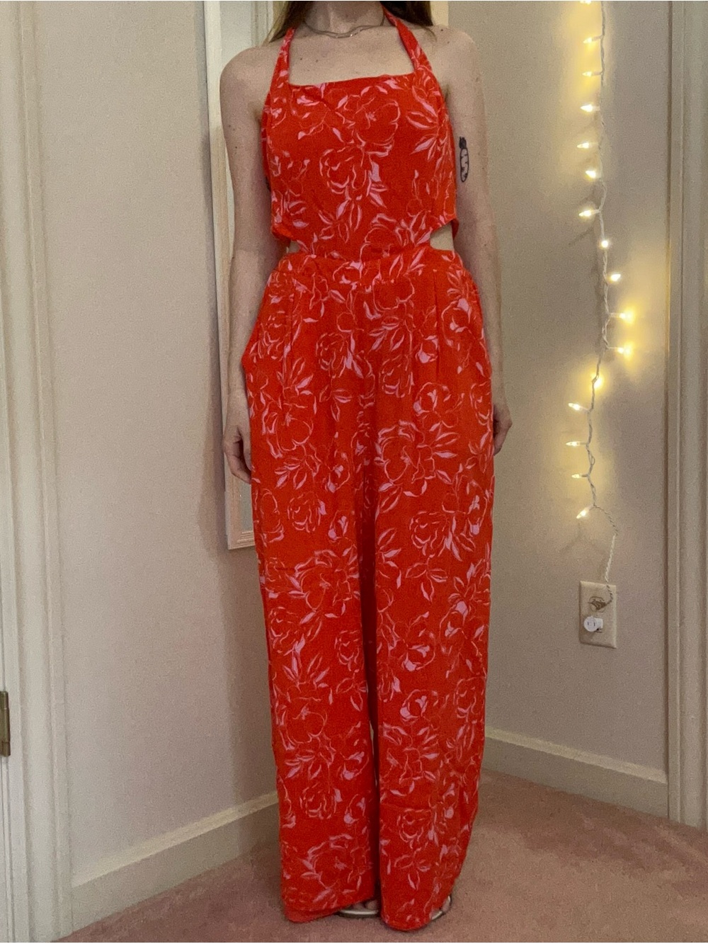 Red Orange and Pink Floral Jumpsuit